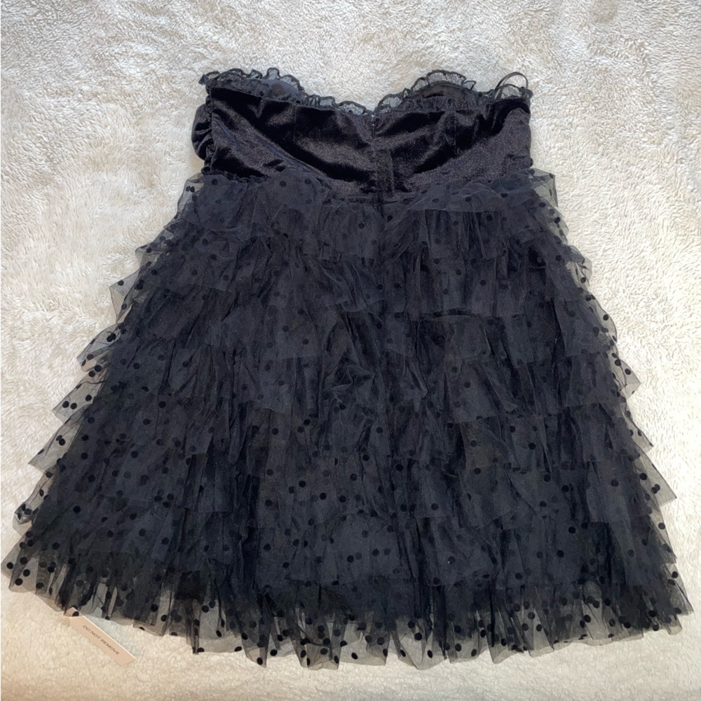 For Love And Lemons Jourdan Black Ruffle Polka Dot Mini Dress/Bodysuit w Gloves - Picture 6 of 11
